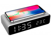 Wireless Charger  Gembird GMB DAC-WPC-01-S Digital alarm Clock with Wireless charging function, Silver